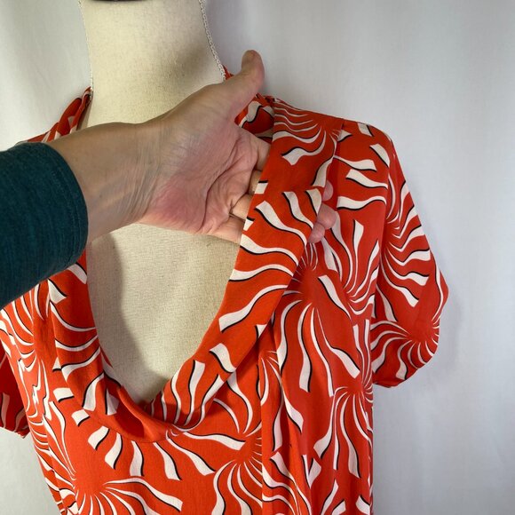 Diane Von Furstenburg Size 8 Dione Silk Stretch Drape Blouse Coral Short Sleeves - Picture 5 of 14